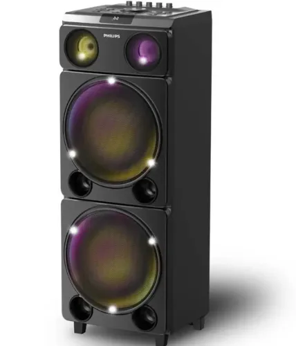 Caixa de Som Bluetooth Philips Party Speaker 2400W - Luzes de LED, Entradas para microfone