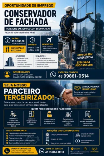 Trabalho em altura - oportunidade CLT ou Terceirizado