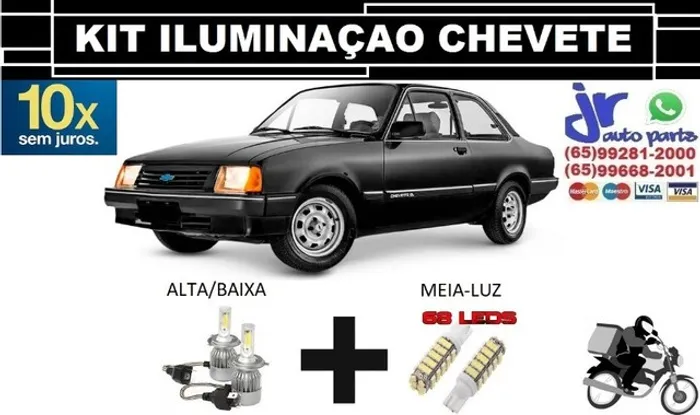 Kit Lampada Ultra LED (Alta/Baixa e Meia-luz) Chevete 6000K 12V 24V