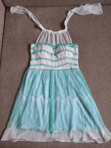 Vestido verde água e branco 