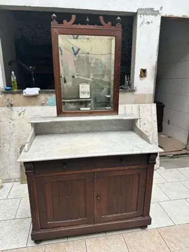 Cômoda Estilo Império Com Espelho Tampo De Mármore Em Imbuia ML MS