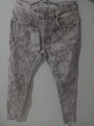Calça Zara Skinny com Estampa Abstrata Bege - nº 38