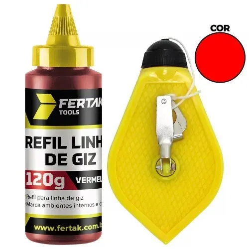 Kit Jogo Marcação 15M Linha De Giz Com Refil 120G + Nível Bolha Vermelho Azul para Drywall