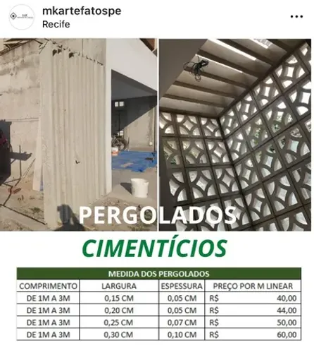 Pergolado Cimentício- Pergolado pré-moldado