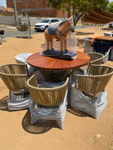 Mesa de 6 cadeiras em corda náutica, disponível em todas as cores