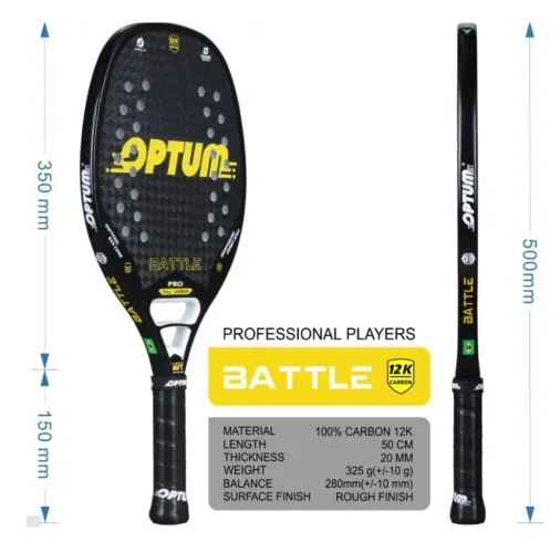 Raquete Beach Tênis Optum Battle Pro Carbono 12K - Profissional Novo