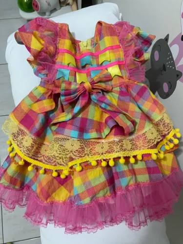Vestido Infantil Festa Junina Xadrez Colorido