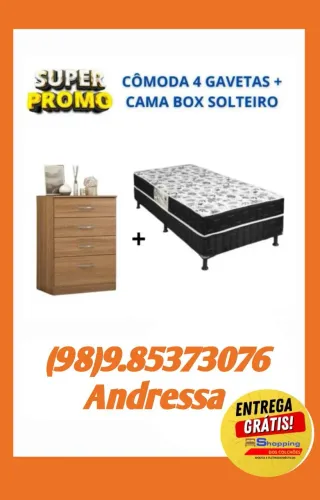 CÔMODA 4 GAVETAS E CAMA BOX ENTREGA E MONTAGEM SOLTEIRO