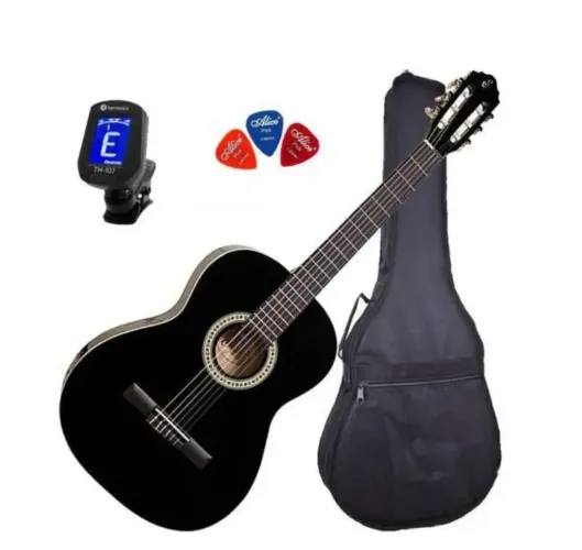 Kit Violão Nylon Acústico Giannini Start N 14 preto + Capa Simples + Afinador+3 Palhetas