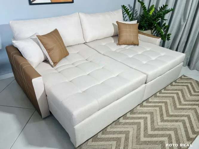 Sofá Cama e Retrátil 4 lugares 2,20 em molas D33 silicona em Linho sem.caixa