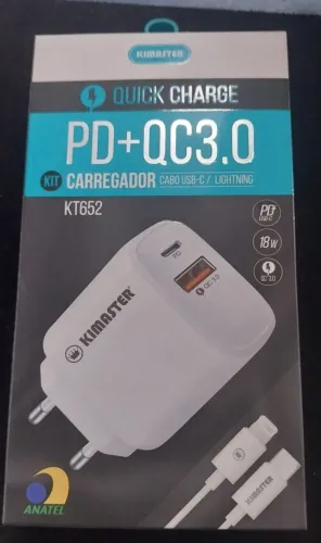 Carregador  Kimaster Lightninc Pd + Qc3.0 