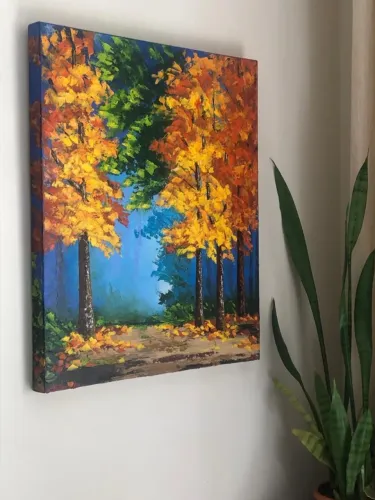 Quadro decorativo de pintura óleo sobre tela painel Ipês