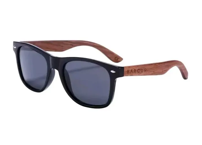 Óculos de Sol Clássico Haste Bambu Estiloso Proteção UVA UVB lentes escuras polarizadas 