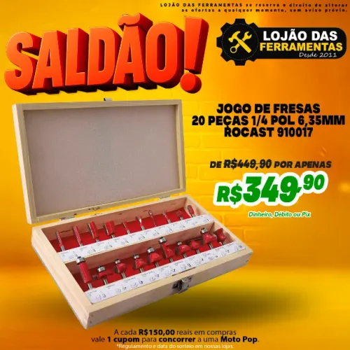 Jogo de Fresas 20 Peças 1/4 Pol 6,35mm Rocast 910017