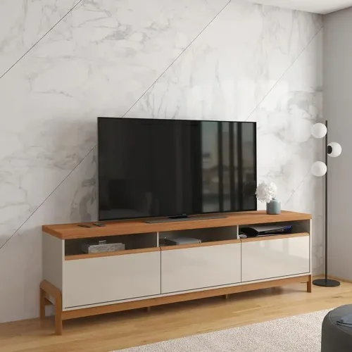 Rack 2.1 Elegance para TV até 75 polegadas 1 Porta 2 Gavetas Off/Jequitibá - Lukaliam<br>
