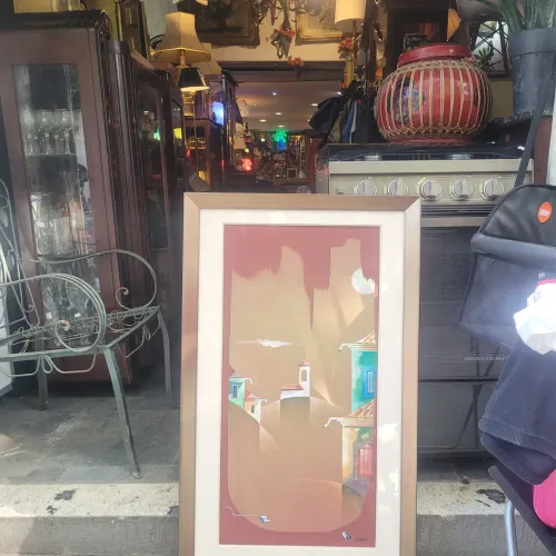 Quadro óleo sobre tela. Descanso do Brincalhão. Assinado Santiago