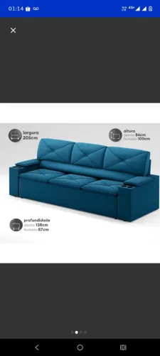 Sofá retrátil azul Royal de três lugares, com portas copos e reclinável
