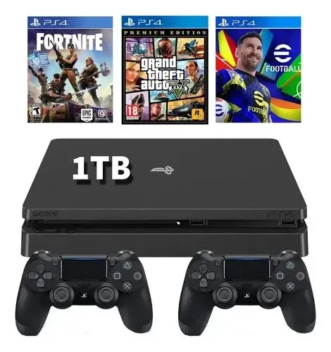 Ps4 HD 1tb, 2 controles, 3 jogos mídia física, garantia 03 meses