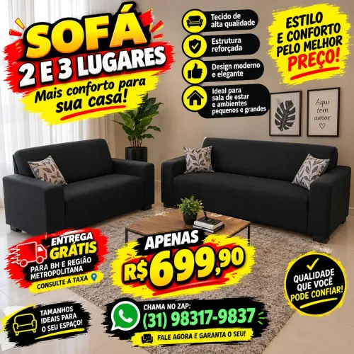 SOFÁ DE ALTA QUALIDADE, FRETE GRÁTIS PARA BH E REGIÃO METROPOLITANA
