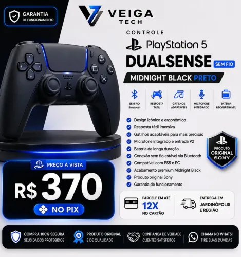 Controle Joystick Sem Fio Sony Playstation 5 Dualsense Midnight Black Preto
