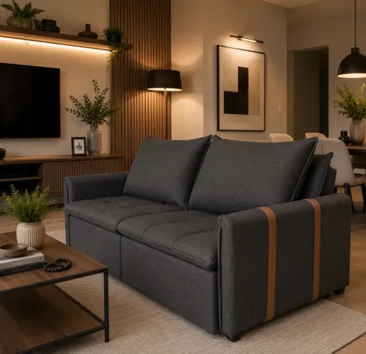 Sofa Linho Cinza Grafite NOVO