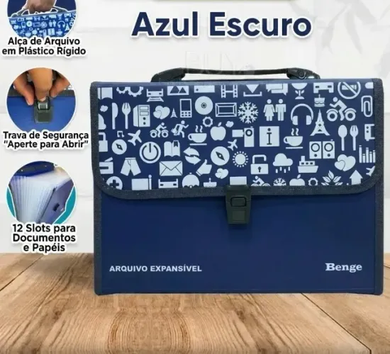 pasta de arquivos expansivel 12 camadas para organizar papeis azul cn1322