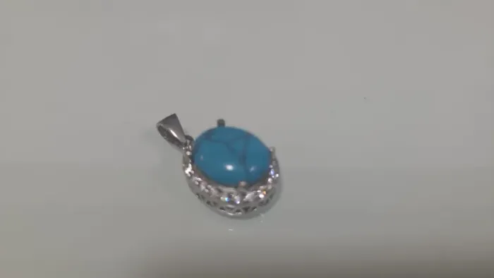 Pingente oval azul de turquesa em prata esterlina 925 com pedra preciosa