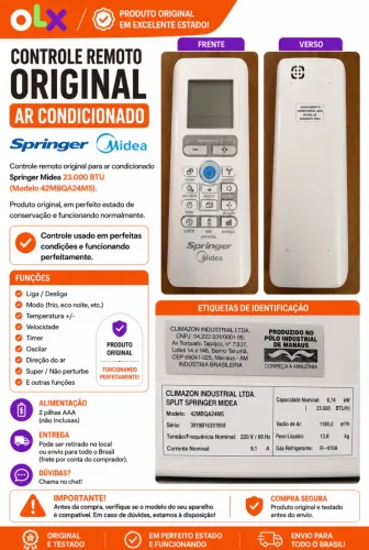 Controle Remoto Original Ar Condicionado Springer Midea 23.000 BTU