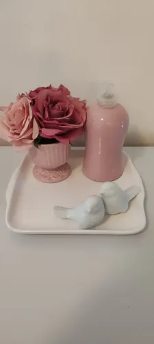 Kit boas vindas banheiro lavabo cerâmica porta sabonete e passarinhos - venda de garagem