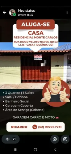 Alugo CASA 3 qto suite Resid Monte Carlos divisa RIO FORMOSO, GOIÂNIA 