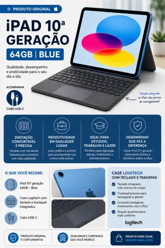 iPad 10ª Geração - 64GB | Blue com CASE LOGITECH COM TECLADO E TRACKPAD