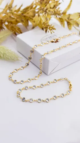 Conjunto colar e pulseira de zircônia banho de ouro semijoias