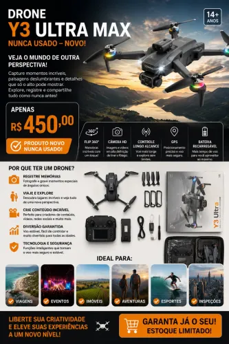 Drone Y3 Ultra MAX - Novo, Nunca Usado