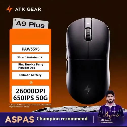 Mouse Gamer Sem fio Atk A9 Aspas Recomenda
