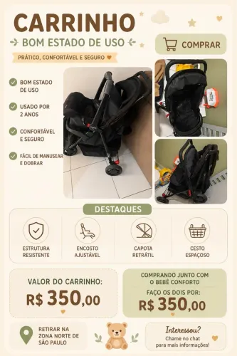 Carrinho e bebê conforto