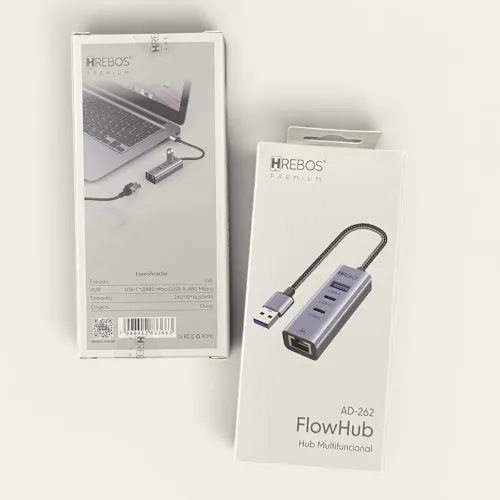 Hub Multifuncional USB 4 em 1 HRebos Premium FlowHub AD-262