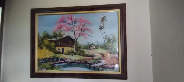 Quadro Paisagem Rural Assinado com Moldura e Vidro ? 22 × 30 cm