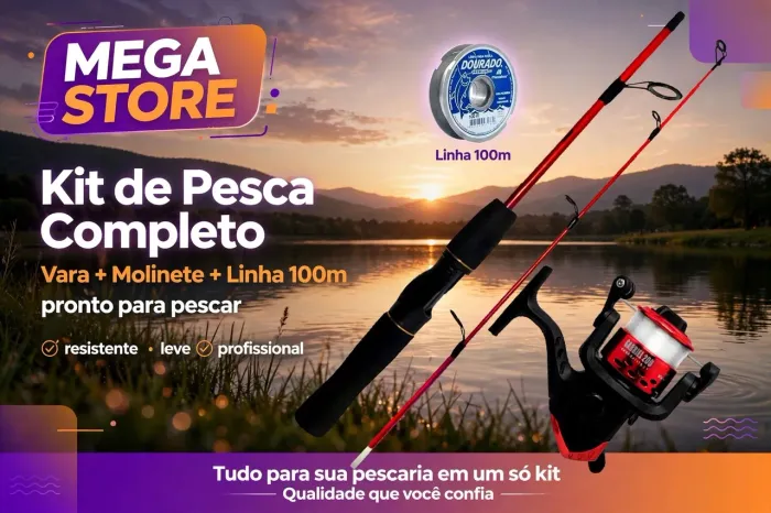 Kit pesca vara molinete com linha anzol chumbada isca boia