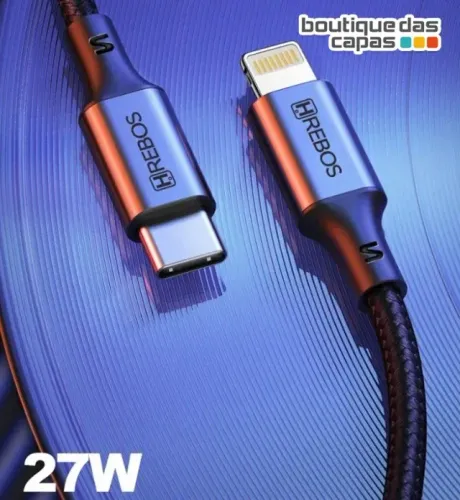 CABO DADOS TIPO C x IPHONE IPAD 27W HREBOS (3M 3 METROS) Carregamento Rápido
