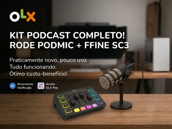 Kit Microfone Rode Podmic + Mixer Fifine SC3 Phantow Power 48V