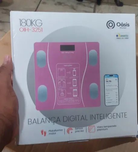 Balança Digital Inteligente Onistek até 180kg LCD Alta Precisão Preta e Rosa Nova