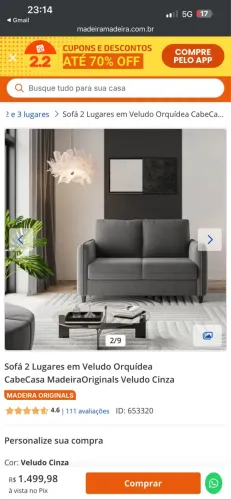 SOFÁ MOBLY 2 anos de uso INTACTO