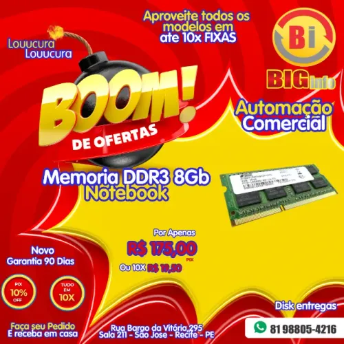 Memoria 8 GB DDR3 1600MHZ - Notebook - Garantia