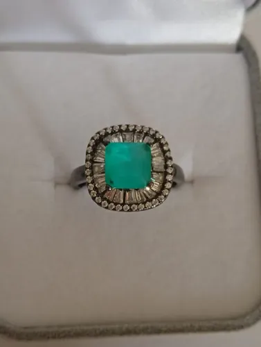 anel prata 925 ródio negro cristais de turmalina aro 18