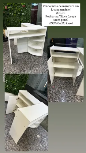 Mesa manicure em L com armário