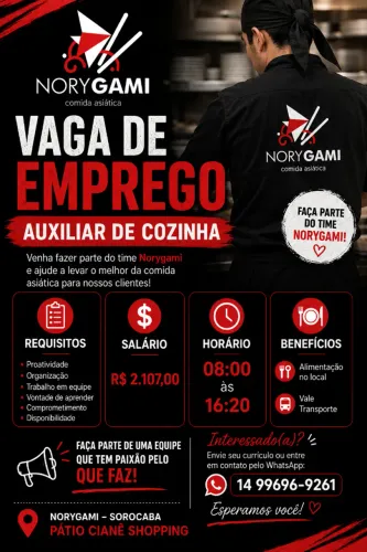 Vaga para auxiliar de cozinha