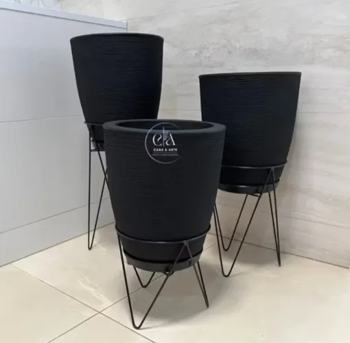 KIT 3 VASOS ESCOVADOS + SUPORTE