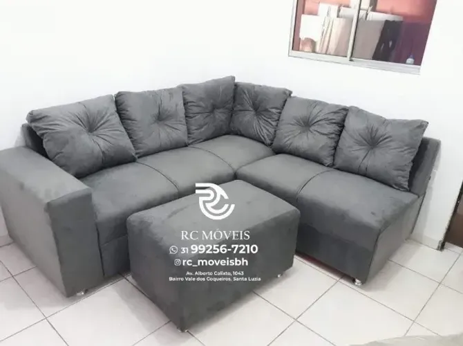 Sofá de Canto com Puff Suede D33 Confortável Direto da Fábrica
