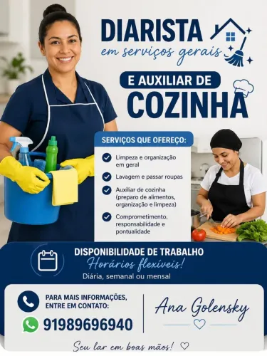 Diarista e auxiliar de cozinha