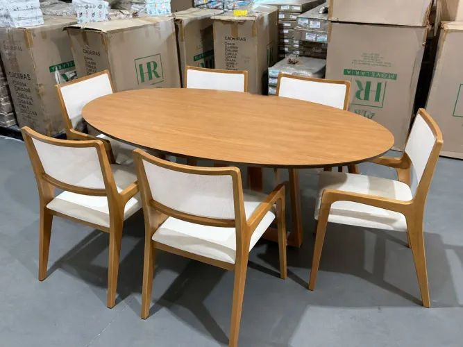 MESA DE JANTAR OVAL 1,80X1,00 COM 6 CADEIRAS 